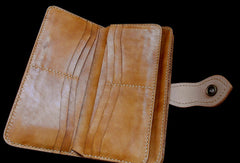Handcraft vintage hand painting carved lily flower leather long wallet for women - EverHandmade