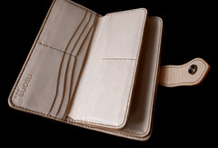 Handcraft vintage hand painting Dahlia pinnata leather long wallet for women - EverHandmade
