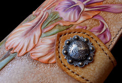 Handcraft vintage hand painting Irises flower leather long wallet for women - EverHandmade