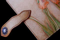 Handcraft vintage hand painting Irises flower leather long wallet for women