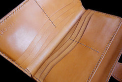 Handcraft vintage hand painting lotus flower leather long wallet for women - EverHandmade