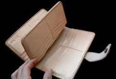 Handcraft vintage hand painting lotus flower leather ID card wallet for women - EverHandmade