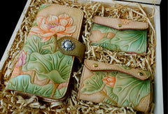 Handmade Womens Long Wallet tooled lotus flower leather long wallet for women - EverHandmade