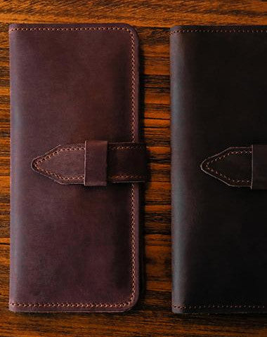 Handmade vintage purse leather wallet long phone wallet clutch wallet coffee brown men - EverHandmade