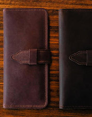 Handmade vintage purse leather wallet long phone wallet clutch wallet coffee brown men - EverHandmade
