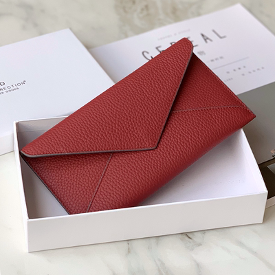 Red Envelope Leather Womens Long Wallet Slim - Back View