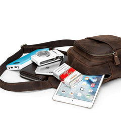 Red Brown Cool LEATHER MENS 8 inches Sling Bag One Shoulder Backpack Brown Chest Bag For Men