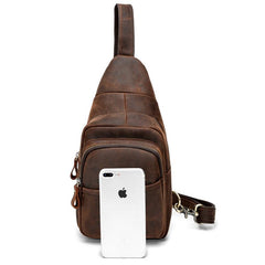 Red Brown Cool LEATHER MENS 8 inches Sling Bag One Shoulder Backpack Brown Chest Bag For Men