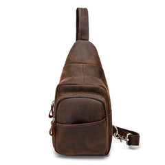 Red Brown Cool LEATHER MENS 8 inches Sling Bag One Shoulder Backpack Brown Chest Bag For Men