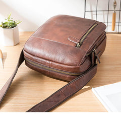 Cool Brown Leather Mens Vertical Side Bag Postman Bag Small Messenger Bags Courier Bag for Men