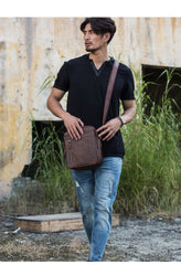 Cool Brown Leather Mens Vertical Side Bag Postman Bag Small Messenger Bags Courier Bag for Men