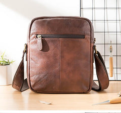 Cool Brown Leather Mens Vertical Side Bag Postman Bag Small Messenger Bags Courier Bag for Men