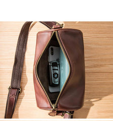 Red Brown Cool Leather Mens 8 inches Barrel Side Bag Bucket Messenger Bags Courier Bag for Men