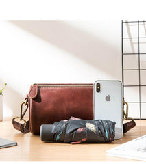 Red Brown Cool Leather Mens 8 inches Barrel Side Bag Bucket Messenger Bags Courier Bag for Men