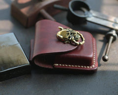 Red Brown Handmade Leather Mens Zippo Lighter Case With Belt Loop Cool Standard Zippo Lighter Holders For Men