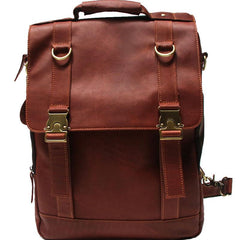 Red Brown Leather Mens Backpack Travel Backpacks Laptop Backpack for men