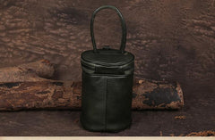 Green Womens Leather Bucket Handbag Womens Barrel Purse Small Bucket Shoulder Purse