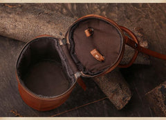 Red Womens Leather Bucket Handbag Womens Barrel Purse Small Brown Bucket Shoulder Purse