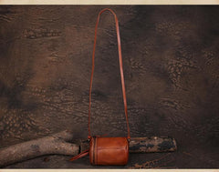 Brown Womens Leather Bucket Handbag Womens Barrel Purse Small Bucket Shoulder Purse