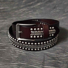 Cool Black Leather Metal Rock Belt Brown Motorcycle Punk Rivet Belt Leather Belt For Men