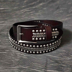 Cool Black Leather Metal Rock Belt Brown Motorcycle Punk Rivet Belt Leather Belt For Men