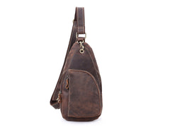 Vintage Brown Leather Sling Backpack Men's Sling Bag Chest Bags One shoulder Backpack For Men