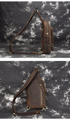 sling pack backpack​ Brown Leather Men's Sling Bag Sling Pack Leather Chest Bag One Strap Backpack For Men