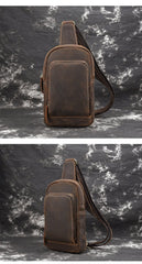 best sling pack​ Brown Leather Men's Sling Bag Sling Pack Leather Chest Bag One Strap Backpack For Men