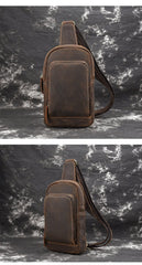 Brown Leather Men's Brown Sling Bag Sling Pack Chest Bag One Shoulder Backpack For Men