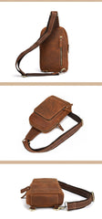 backpack with one strap​ Brown Leather Men's Sling Bag Sling Pack Leather Chest Bag One Strap Backpack For Men