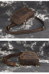 backpack one strap Brown Leather Men's Sling Bag Sling Pack Leather Chest Bag One Strap Backpack For Men