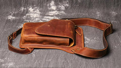 Brown MENS LEATHER FANNY PACK FOR MEN Coffee Drop Leg Bag BUMBAG WAIST BAGS