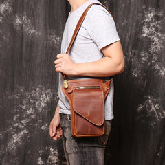 Brown MENS LEATHER FANNY PACK FOR MEN Coffee Drop Leg Bag BUMBAG WAIST BAGS