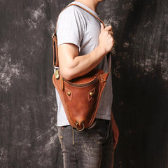 Retro Brown MENS LEATHER FANNY PACK FOR - Full View