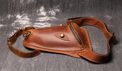 Retro Brown MENS LEATHER FANNY PACK FOR - Open Interior