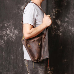 Retro Brown MENS LEATHER FANNY PACK FOR - Wallet Flat Lay