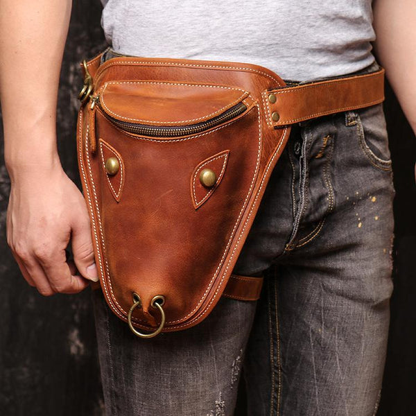 Retro Brown MENS LEATHER FANNY PACK FOR - Back View