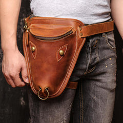 Retro Brown MENS LEATHER FANNY PACK FOR MEN Dark Coffee Ox Head BUMBAG Vintage WAIST BAGS