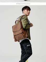 Fashion Canvas Leather Mens Large Army Green Backpack School Backpack Canvas Travel Backpack For Men