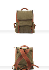 Fashion Canvas Leather Mens Large Army Green Backpack School Backpack Canvas Travel Backpack For Men