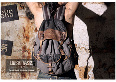 Vintage Canvas Leather Mens Large Washed Gray Backpack School Backpack Canvas Travel Backpack For Men