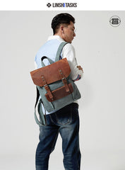 Fashion Canvas Leather Womens Army Green Backpack School Backpack Canvas Travel Backpack For Men