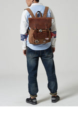 Fashion Canvas Leather Womens Army Green Backpack School Backpack Canvas Travel Backpack For Men