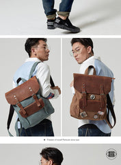 Fashion Canvas Leather Womens Army Green Backpack School Backpack Canvas Travel Backpack For Men