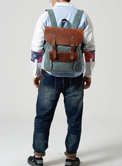 Fashion Canvas Leather Womens Army Green Backpack School Backpack Canvas Travel Backpack For Men