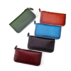 Retro Dark Brown Leather Men's Long Wallet Army Green Simple Long Wallet Clutch For Men