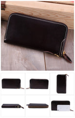 Retro Dark Brown Leather Men's Long Wallet Army Green Simple Long Wallet Clutch For Men