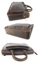 Vintage Black Mens Leather Briefcases Work Handbag Black 14'' Computer Briefcases For Men