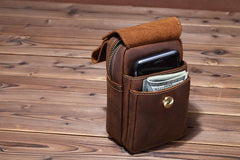 Brown Leather Cell Phone HOLSTER Mens Belt Pouches Waist Bags BELT BAG Sports Bag For Men
