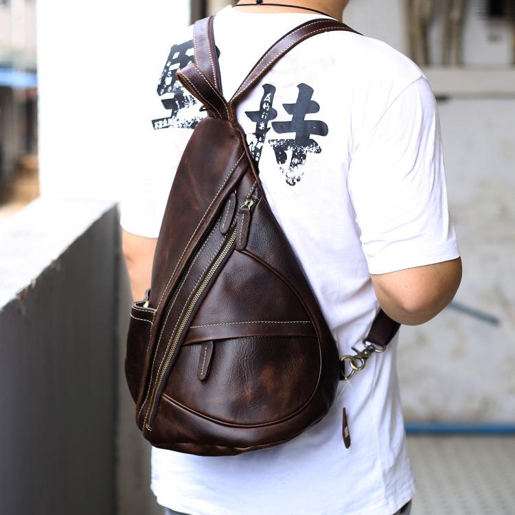 Vintage Mens Sling Bag in Leather, Brown